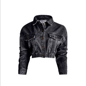 Cropped denim jacket (charcoal grey)